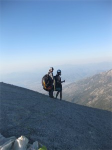 Waiting on the side of the mountain for the signal to go.